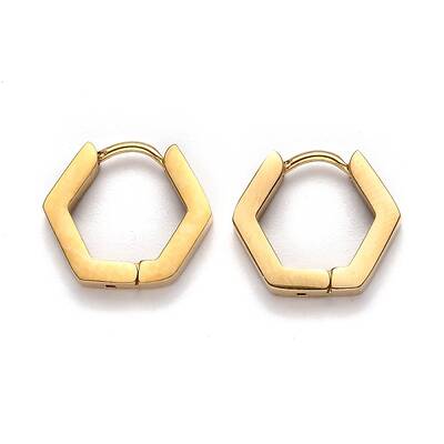 304 Stainless Steel Hexagon Huggie Hoop Earrings