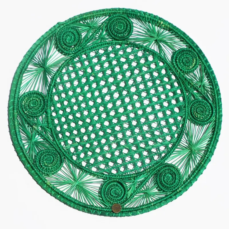 Caracoli Green Placemat - Pack of 6 - Made of Natural Palm | Primary color: Green
