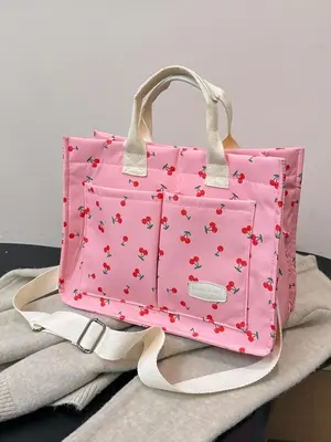 Women's Cute Cherry Pattern Tote Bag, Summer Outfits 2025 Multi-pocket Large Capacity Casual Tote Bag, Casual Versatile Cross...
