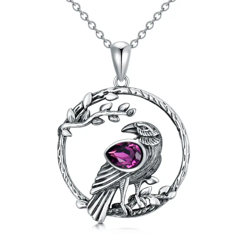 Sterling Silver Crystal Raven Pendant Necklace
