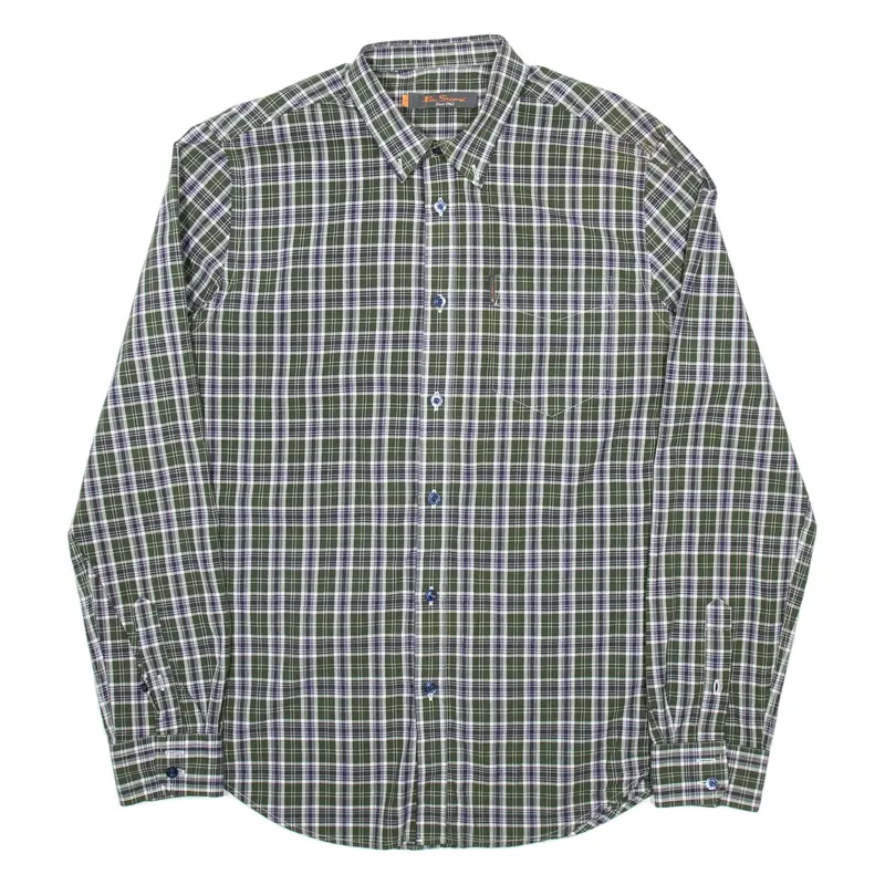 BEN SHERMAN Mens Shirt Green Check Long Sleeve M