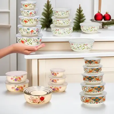 Floral Pattern Lunch Box with Lid, 3/5 Counts Portable Dish Food Storage Box, Food Storage Container for Home Kitchen Outdoor...