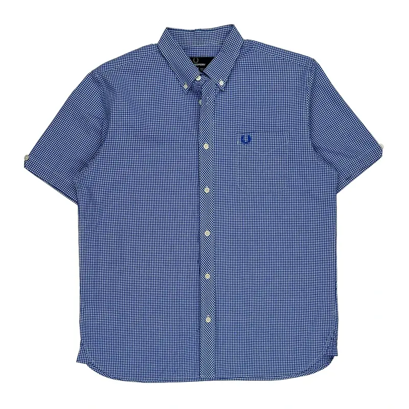 Fred Perry Checked Shirt - Large Blue Cotton | Size: large