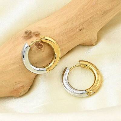 201 Stainless Steel Two Tone Hoop Earrings