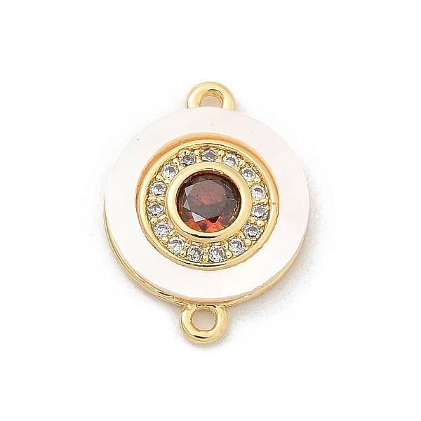 Brass Micro Pave Clear Cubic Zirconia & Shell Connector Charms
