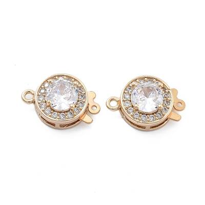 Flat Round Brass Micro Pave Cubic Zirconia Box Clasps