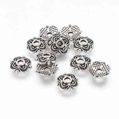 4-Petal Tibetan Style Alloy Flower Bead Caps