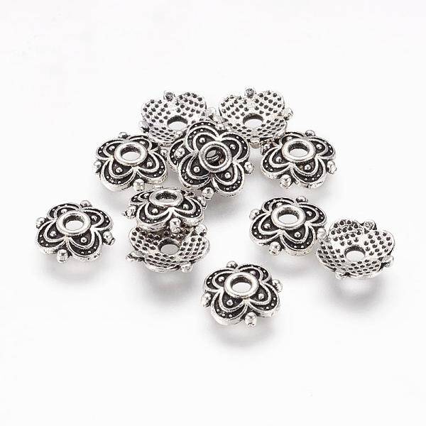 4-Petal Tibetan Style Alloy Flower Bead Caps