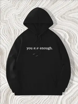 Men's Letter Print Drawstring Hoodie, Casual Kangaroo Pocket Long Sleeve Hooded Sweatshirt for Spring & Fall, Fashion Men's ...