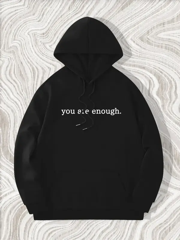 Men's Letter Print Drawstring Hoodie, Casual Kangaroo Pocket Long Sleeve Hooded Sweatshirt for Spring & Fall, Fashion Men's ...