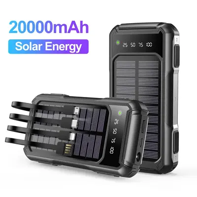 20000mAh Solar Power Bank for Summer, Large Capacity Power Bank with Power Display Compatible with iPhone & Huawei Phone, M...