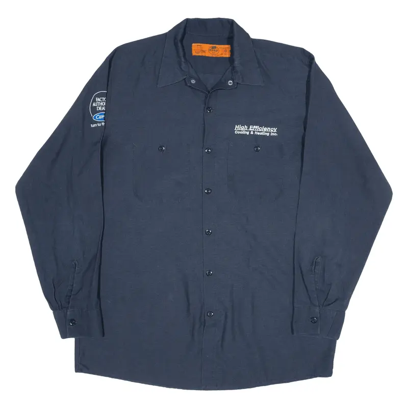 RED KAP Worker Shirt Blue Long Sleeve Mens L