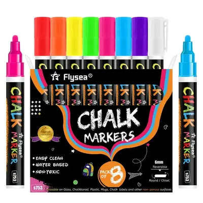 Washable Liquid Chalk Markers, 8 Counts/set Dual Tip Conversion Marker Pen, Wet-erase Liquid Chalk for Blackboard, Whiteboard...