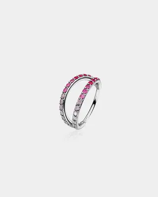 20G Gradient CZ Double Hoop Nose Ring - Pink-Clear CZ / 6mm