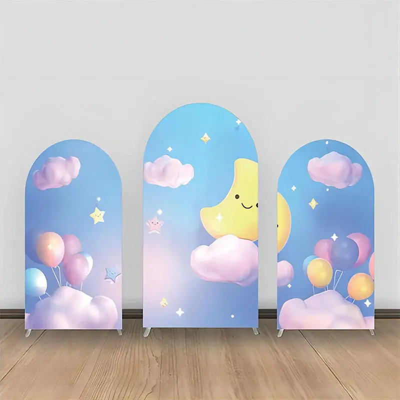 Blue Pink Balloon Star Moon Night Arch Backdrop Kit - Aperturee