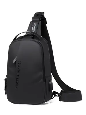 Men's Solid Color Letter Pattern Zipper Chest Bag with Usb Port, Casual Trendy Lightweight Funny Pack, Fashionable Sling Bag ...