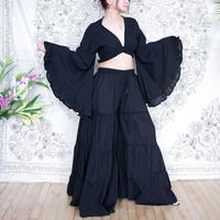 Flowy Tiered Pants, Cotton Wide Leg Palazzo Pants, Bell Bottom Flare Pants with Bell Sleeve Top, Boho+ Hippie Two Piece Set, ...