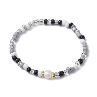 Grass Seed & Natural Pearl Beaded Stretch Bracelets for Women