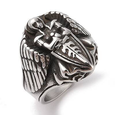 Viking 304 Stainless Steel Angel Cross Sword Wide Finger Rings for Mens