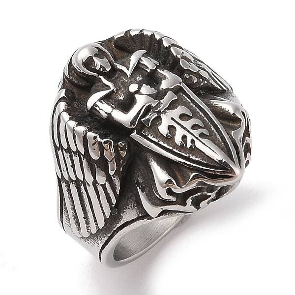 Viking 304 Stainless Steel Angel Cross Sword Wide Finger Rings for Mens