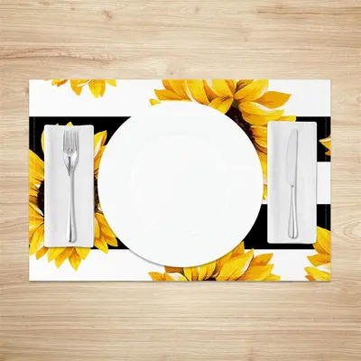 Yellow Sunflower Black Stripe Set Of 4 Placemats - Aperturee