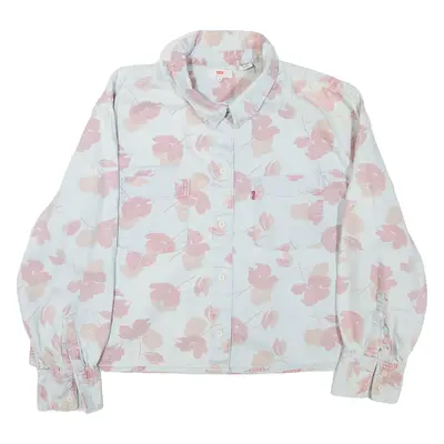 LEVI'S Cropped Womens Shirt Blue Floral Long Sleeve XL