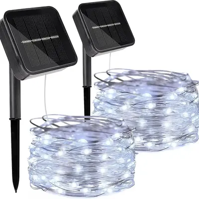 Solar Powered LED Light String, Waterproof Solar Decorative Lamp with 8 Lighting Modes, Dimmable Garden Light, Copper Wire Li...