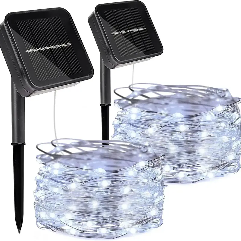 Solar Powered LED Light String, Waterproof Solar Decorative Lamp with 8 Lighting Modes, Dimmable Garden Light, Copper Wire Li...