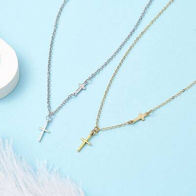 2Pcs 2 Colors Cross 304 Stainless Steel Pendant Necklaces for Women