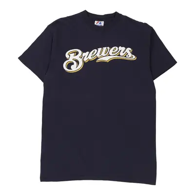 Milwaukee Brewers Majestic MLB T-Shirt - XL Navy Cotton