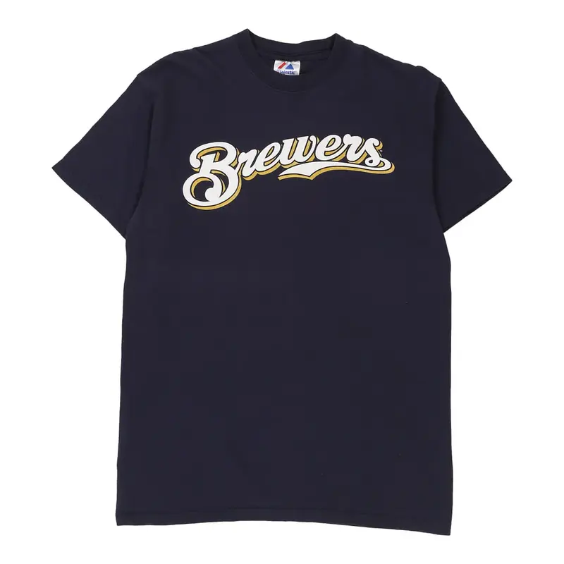 Milwaukee Brewers Majestic MLB T-Shirt - XL Navy Cotton