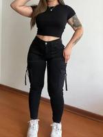 Women's Plain Multi-pocket Denim Cargo Pants, Casual Street Trousers for Daily Wear, Ladies Bottoms for All Seasons, High Ris...