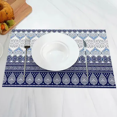 Blue White Vintage Repeat Pattern Set Of 4 Placemats - Aperturee
