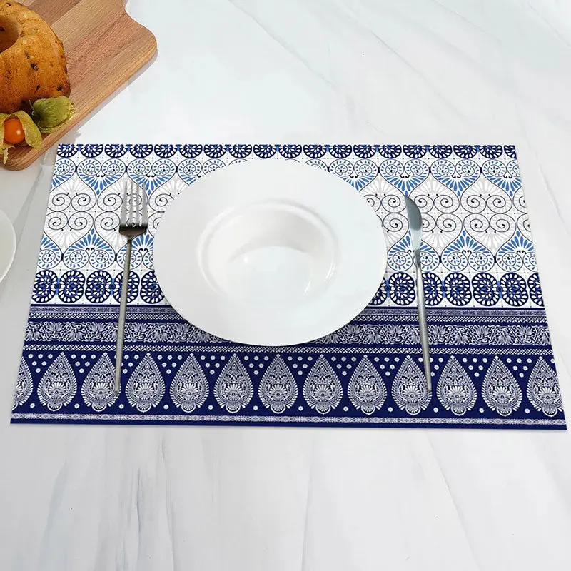 Blue White Vintage Repeat Pattern Set Of 4 Placemats - Aperturee