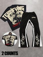 Men's Cartoon Graphic Print Tee & Side Seam Sweatshorts Two-piece Set, Fashion Comfy Round Neck Short Sleeve T-shirt & Jogger...