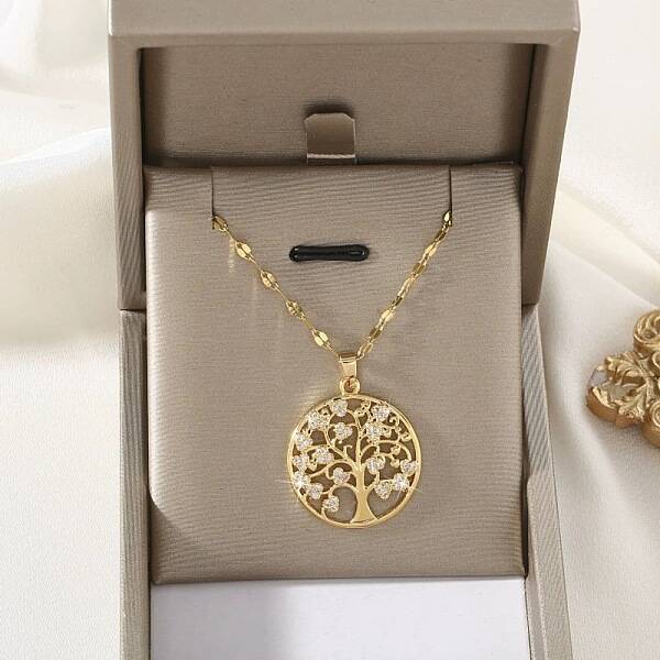 Brass Micro Pave Clear Cubic Zirconia Tree of Life Pendants