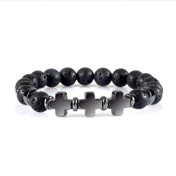 Round Natual Lava Rock Beaded Stretch Bracelets