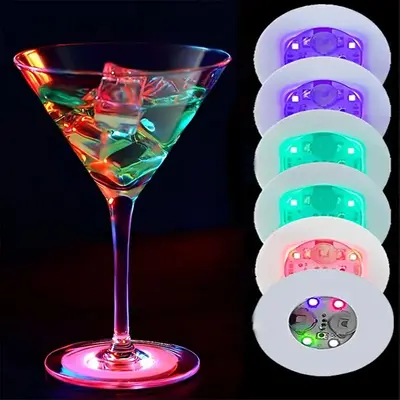 Round-shaped LED Light Up Coasters for Mother's Day Gift, 6pcs LED Bottle Lights, Cup Holder Lights, LED Sticker Coaster Lig...