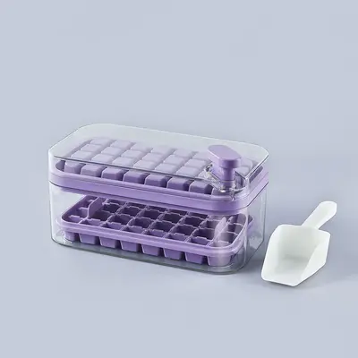 One-button Press Type Ice Mold Box Plastics Ice Cube Maker Ice Tray Mold With Storage Box With Lid Bar Kitchen Accessories | ...