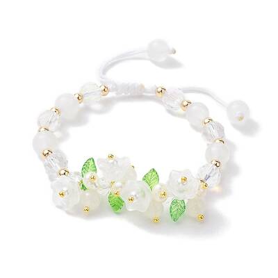 Flower Glass & Acrylic Braided Bead Adjustable Bracelets for Women