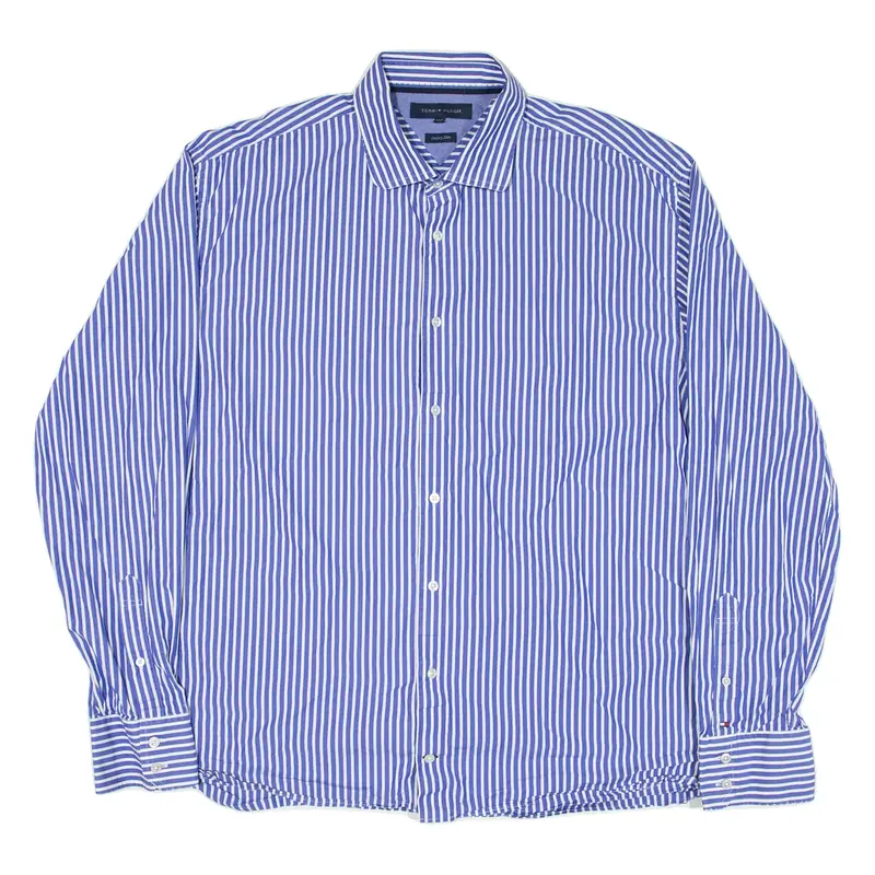 TOMMY HILFIGER Mens Shirt Blue Striped Long Sleeve 2XL