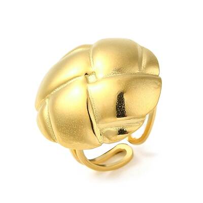 Ion Plating(IP) 304 Stainless Steel Flower Open Cuff Ring for Women