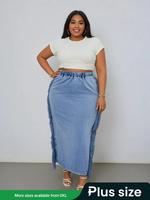 【Plus Size】 Plain Denim Skirt, Casual Fashion Long Skirt for Daily Outdoor Wear, Women Plus Clothing for Summer, Basic Wo...