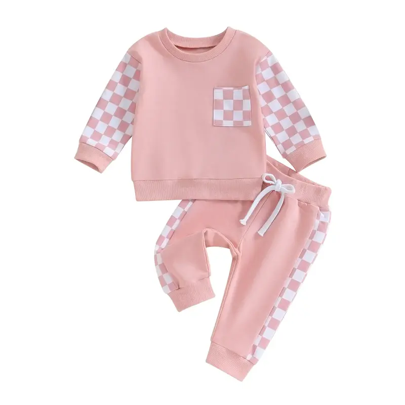 Baby Girl Clothes Fall Winter Outfits Checkboard Long Sleeve Crewneck Sweatshirt and Pants 2 Piece Toddler Infant Clothing Sw...