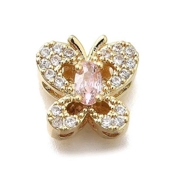 Brass Clear & Pink Cubic Zirconia Butterfly Multi-Strand Links
