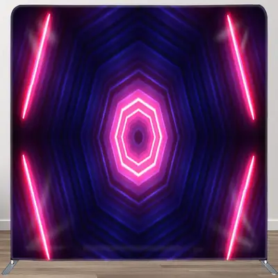 Aperturee Dim Dark Blue Pink Neon Light Octagon Tunnel Backdrop - Aperturee