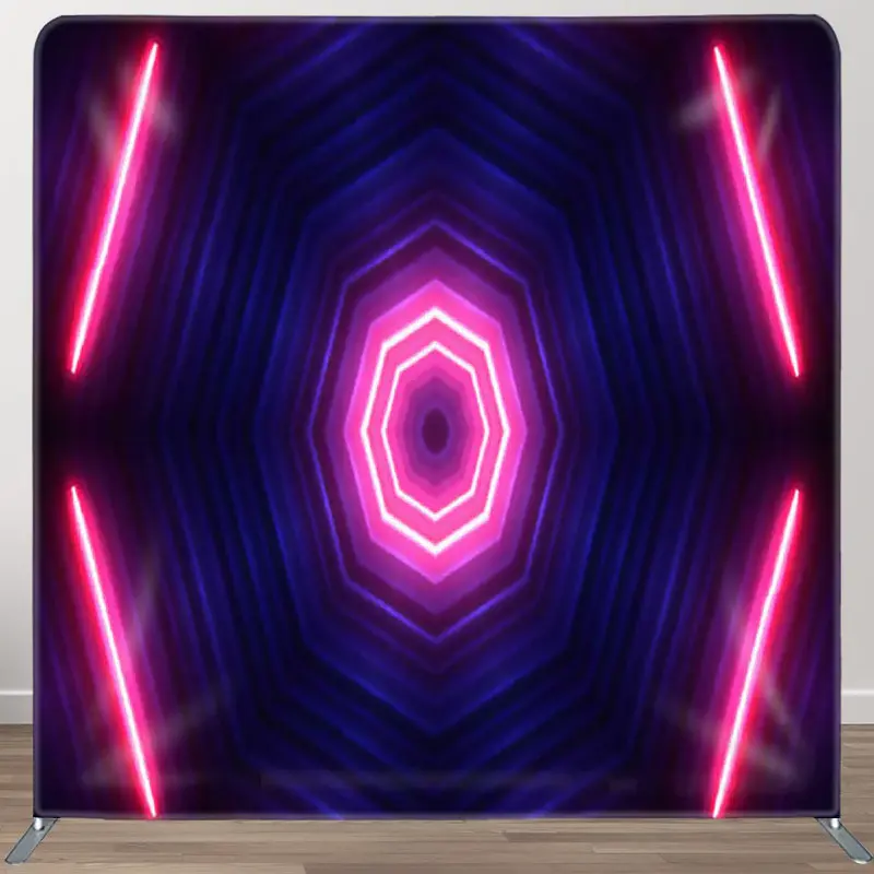 Aperturee Dim Dark Blue Pink Neon Light Octagon Tunnel Backdrop - Aperturee