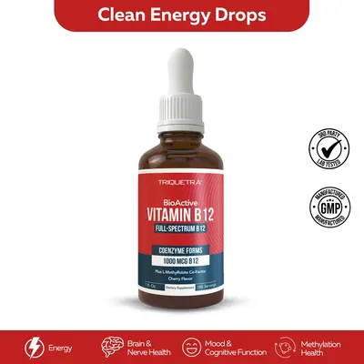 BioActive B12 1000 mcg - 3 Forms + Methylfolate | Sublingual, Cherry Flavor, Organic, Vegan (180 Servings) Healthcare Vitamin...