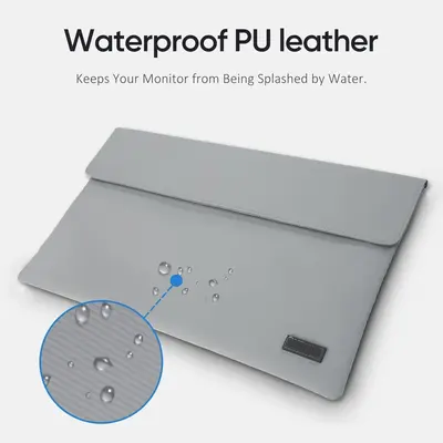 ARZOPA Portable Monitor Sleeve Bag PU Leather Case for Travel Gray Water-resistant Lightweight Slim Compatible with Portable ...