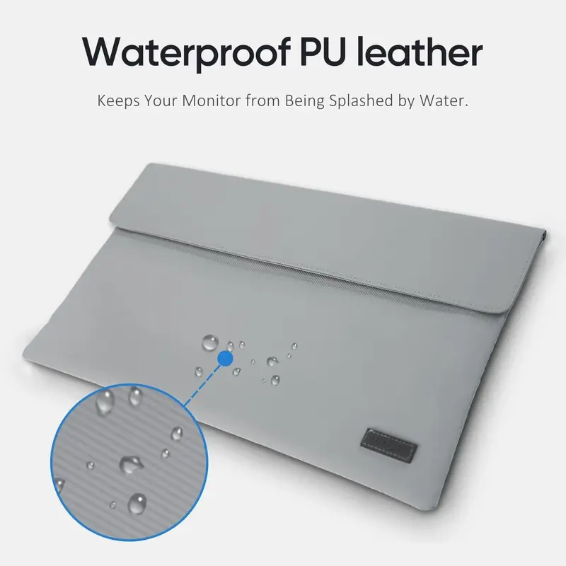 ARZOPA Portable Monitor Sleeve Bag PU Leather Case for Travel Gray Water-resistant Lightweight Slim Compatible with Portable ...